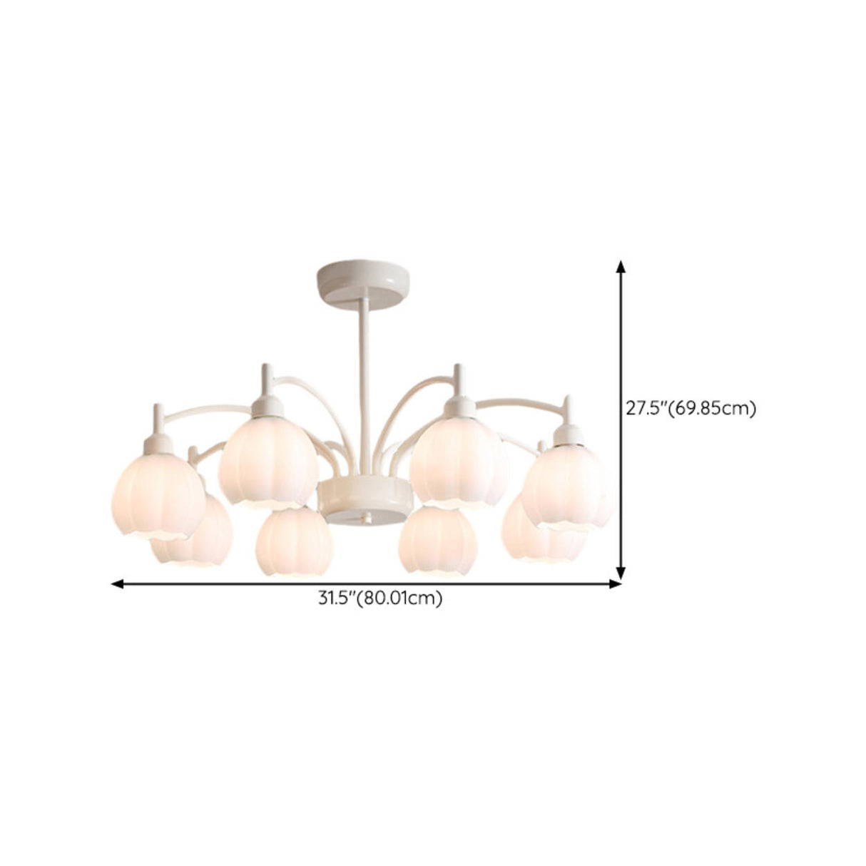 Modern White Glass Tulip Bud Chandelier Adjustable Height Image - 17