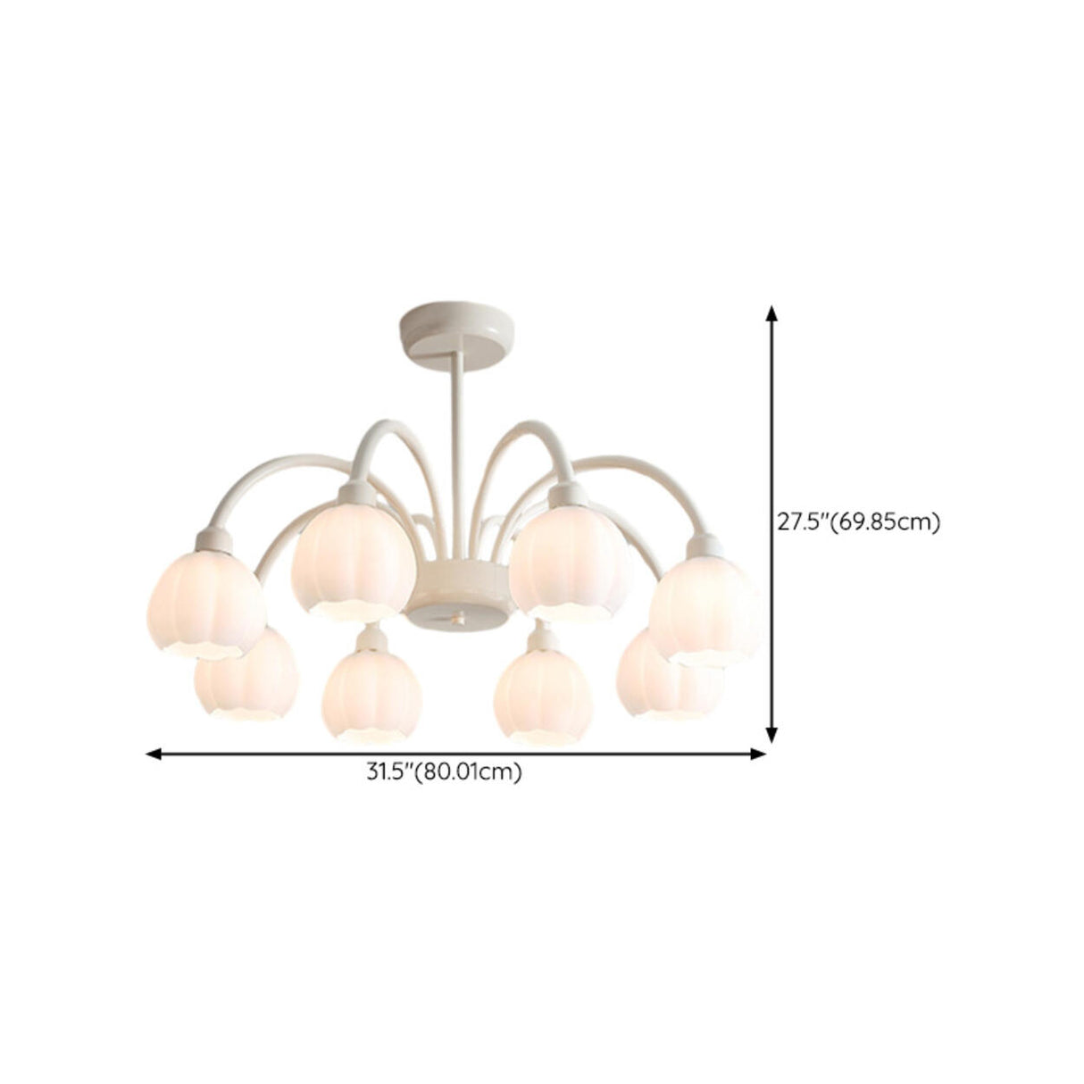Modern White Glass Tulip Bud Chandelier Adjustable Height Image - 18