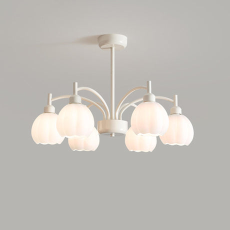 Modern White Glass Tulip Bud Chandelier Adjustable Height Image - 2