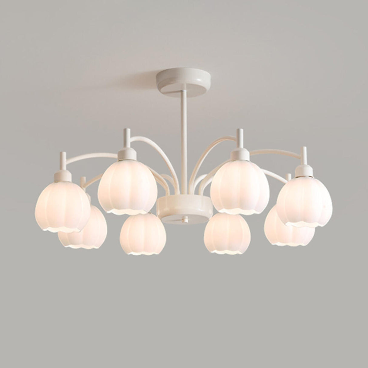 Modern White Glass Tulip Bud Chandelier Adjustable Height Image - 3