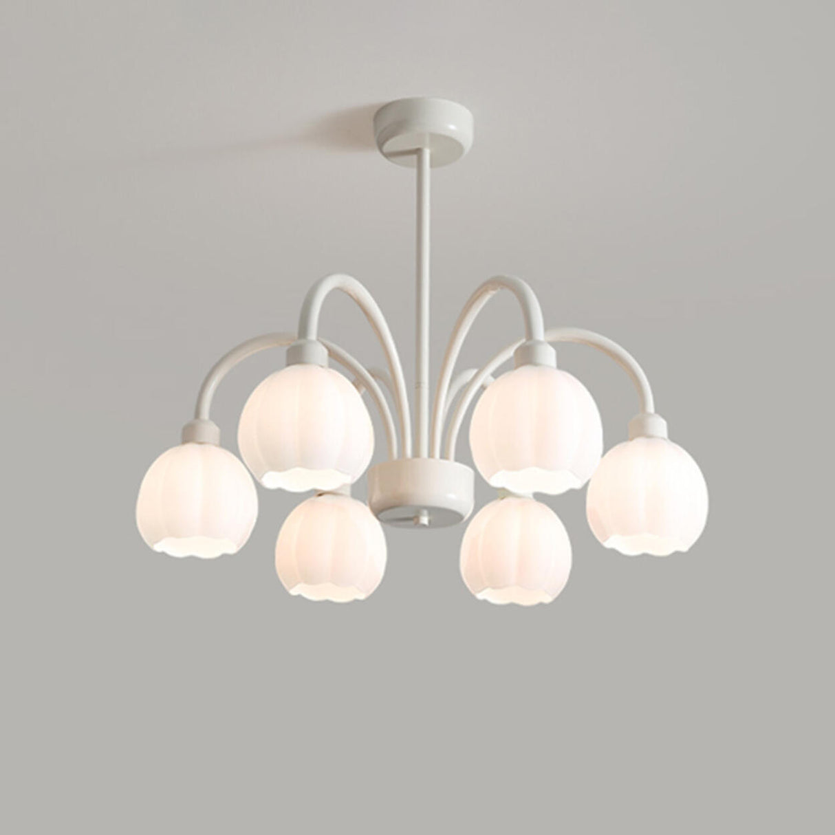 Modern White Glass Tulip Bud Chandelier Adjustable Height Image - 5