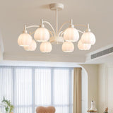 Modern White Glass Tulip Bud Chandelier Adjustable Height Image - 6