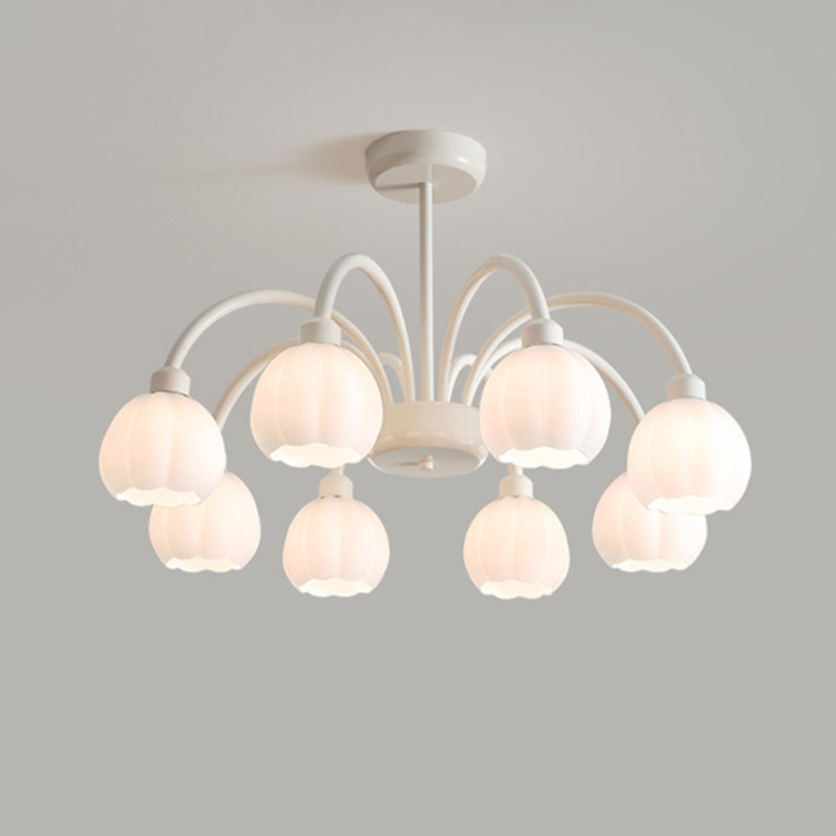 Modern White Glass Tulip Bud Chandelier Adjustable Height Image - 7