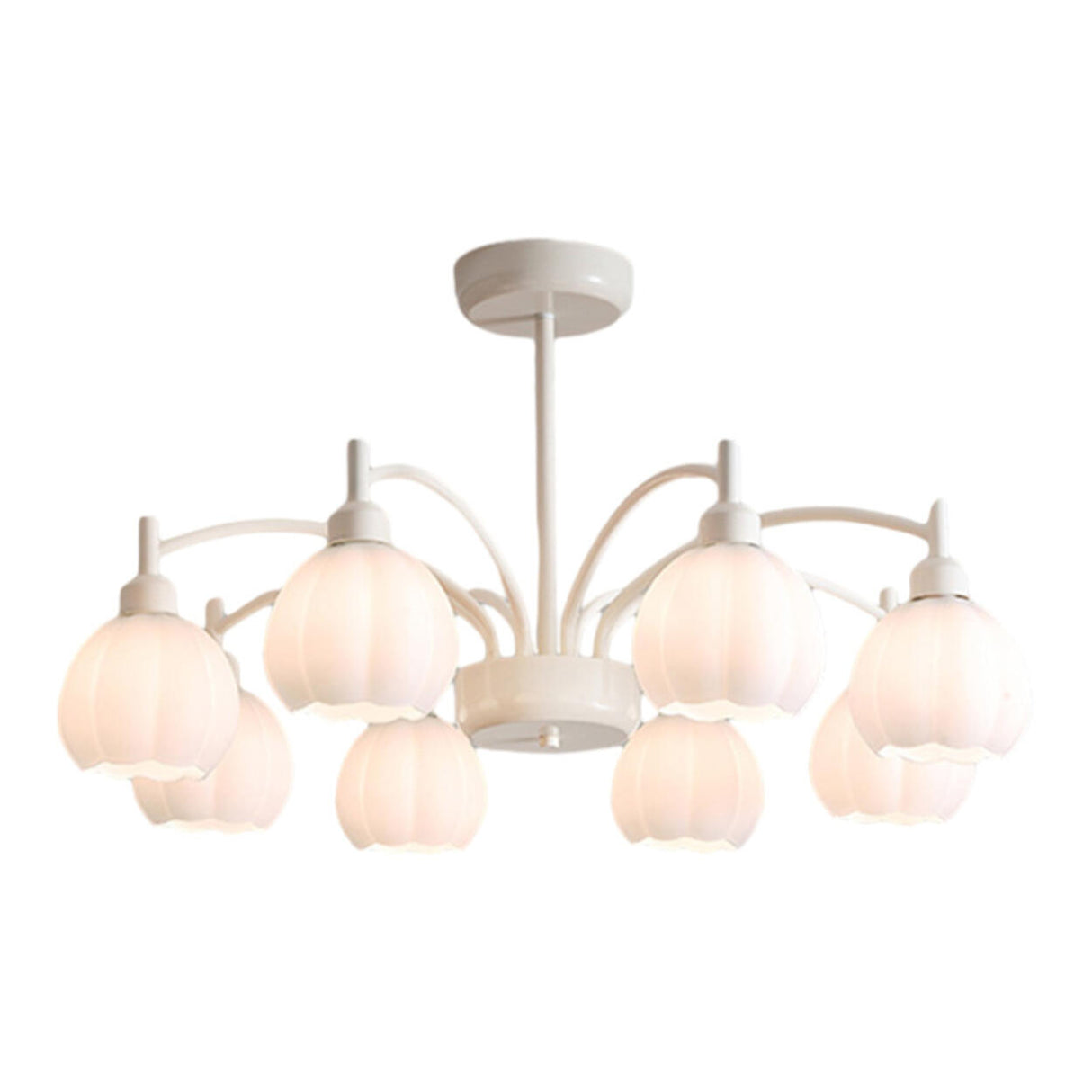 Modern White Glass Tulip Bud Chandelier Adjustable Height Image - 9