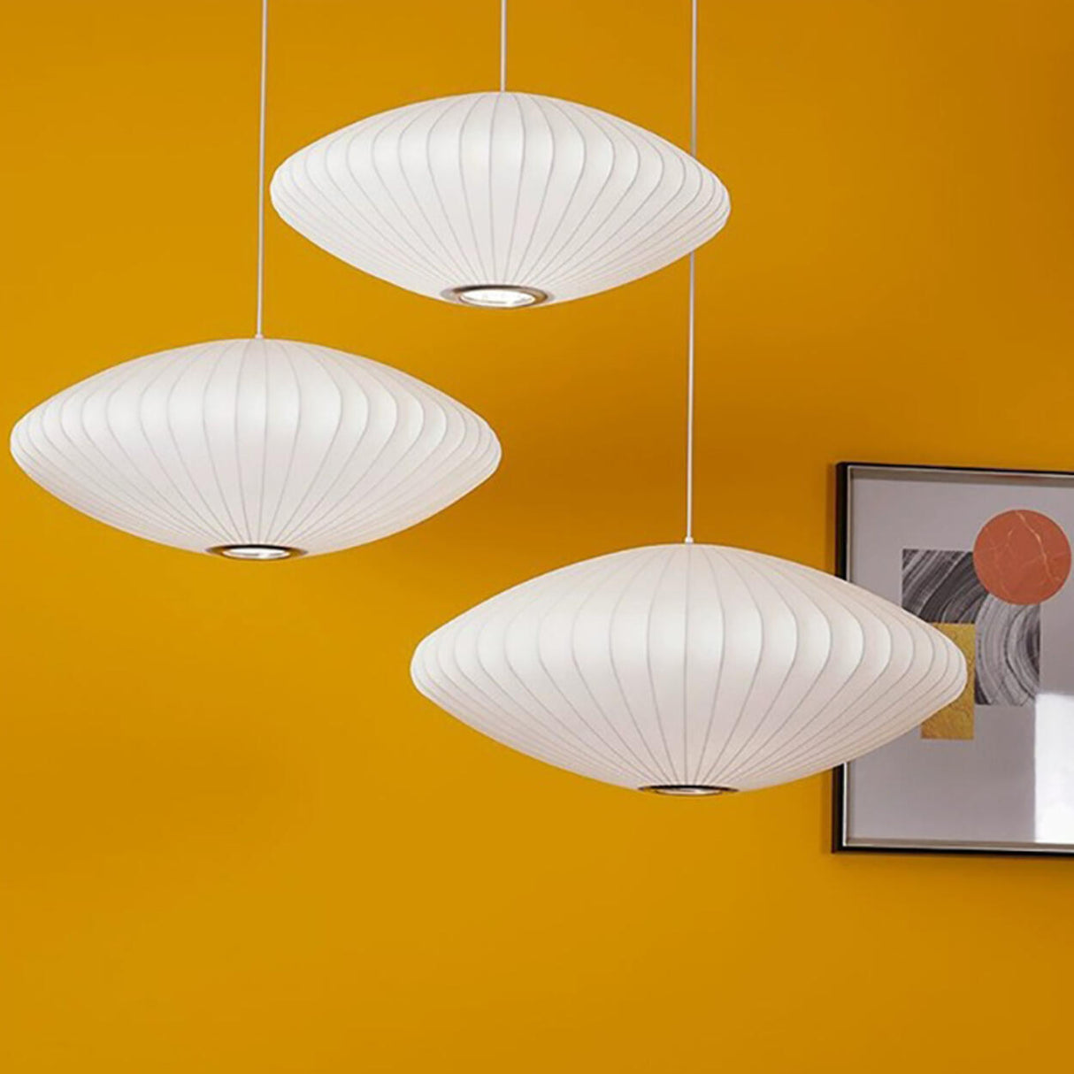 Modern White Lanterns Silk Dining Room Pendant Light Image - 15