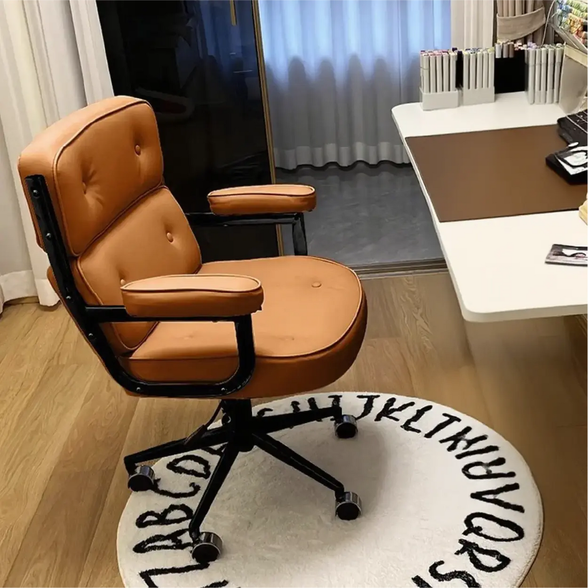 Modern White Leather Adjustable Swivel Ergonomic Office Chair Image - 6