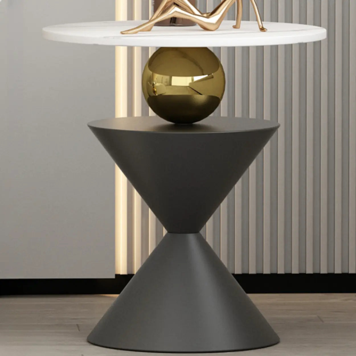 Modern White Marble Top Geometric Pedestal Side Table Image - 7