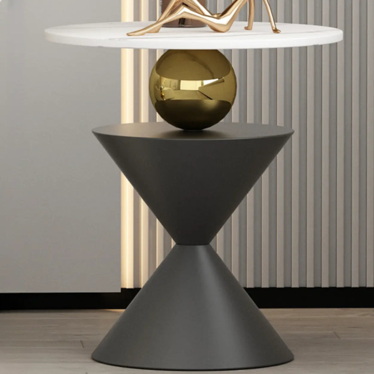 Modern White Marble Top Geometric Pedestal Side Table Image - 7