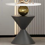 Modern White Marble Top Geometric Pedestal Side Table Image - 7