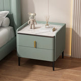 Modern White Marble Top Nightstand with Storage Drawer Image - 11