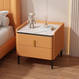 Modern White Marble Top Nightstand with Storage Drawer Image - 13
