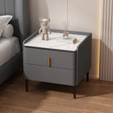 Modern White Marble Top Nightstand with Storage Drawer Image - 3