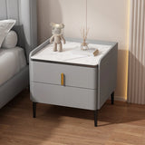 Modern White Marble Top Nightstand with Storage Drawer Image - 5