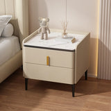 Modern White Marble Top Nightstand with Storage Drawer Image - 7