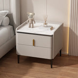 Modern White Marble Top Nightstand with Storage Drawer Image - 9