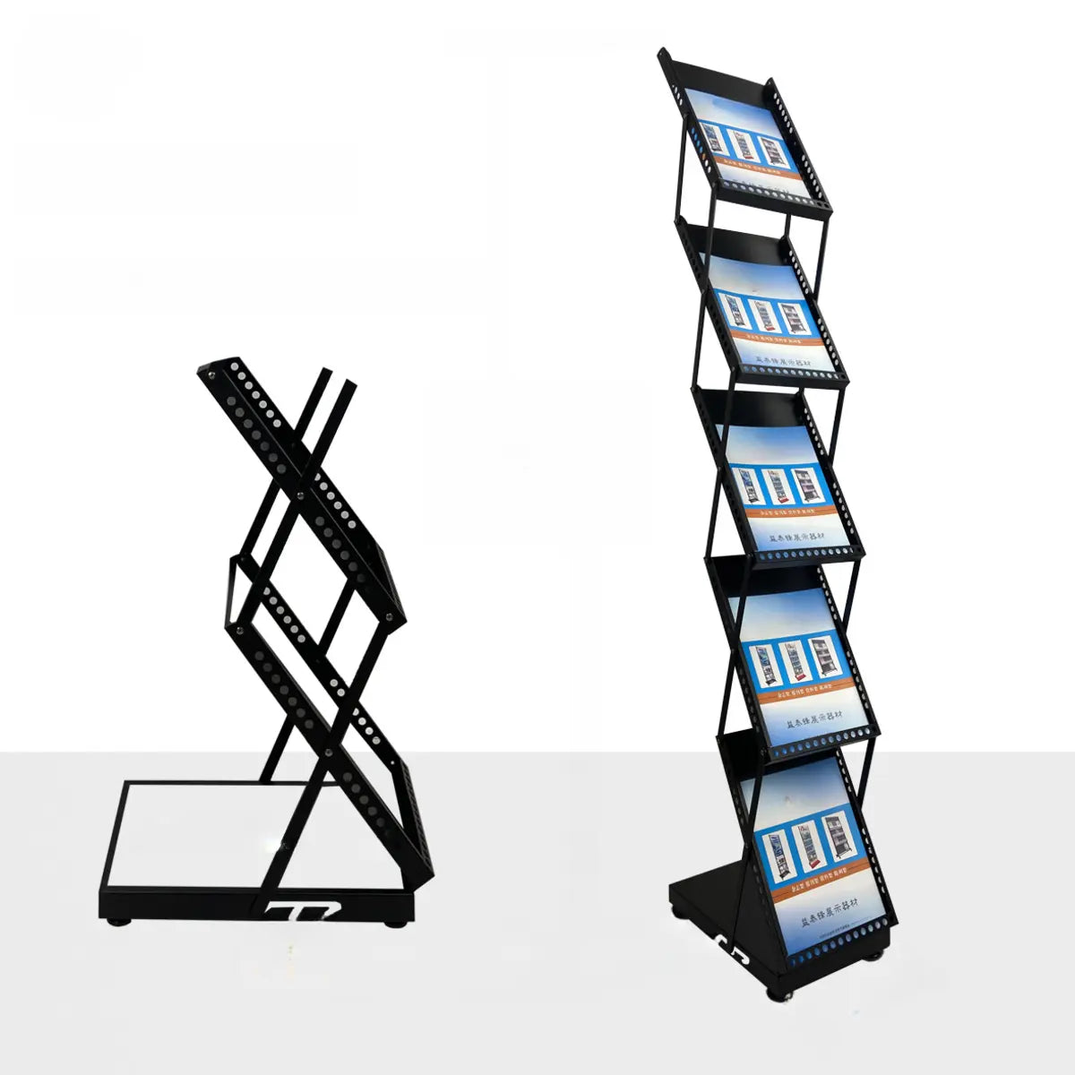Modern White Mesh Slanted Ladder Display Bookshelf Image - 5