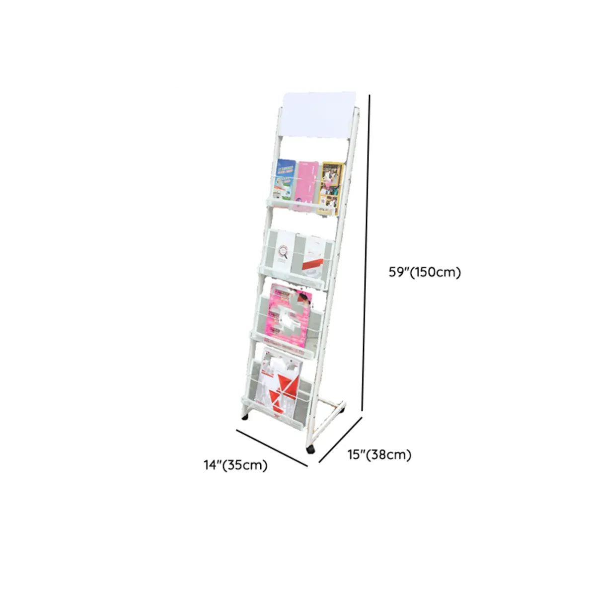 Modern White Mesh Slanted Ladder Display Bookshelf Image - 7
