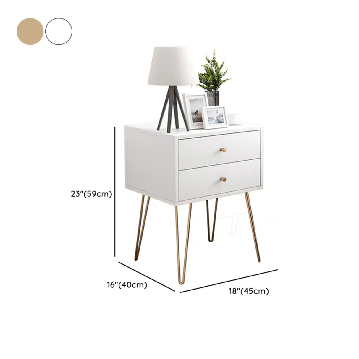 Modern White Nightstand with Gold Legs and Drawers Image - 15