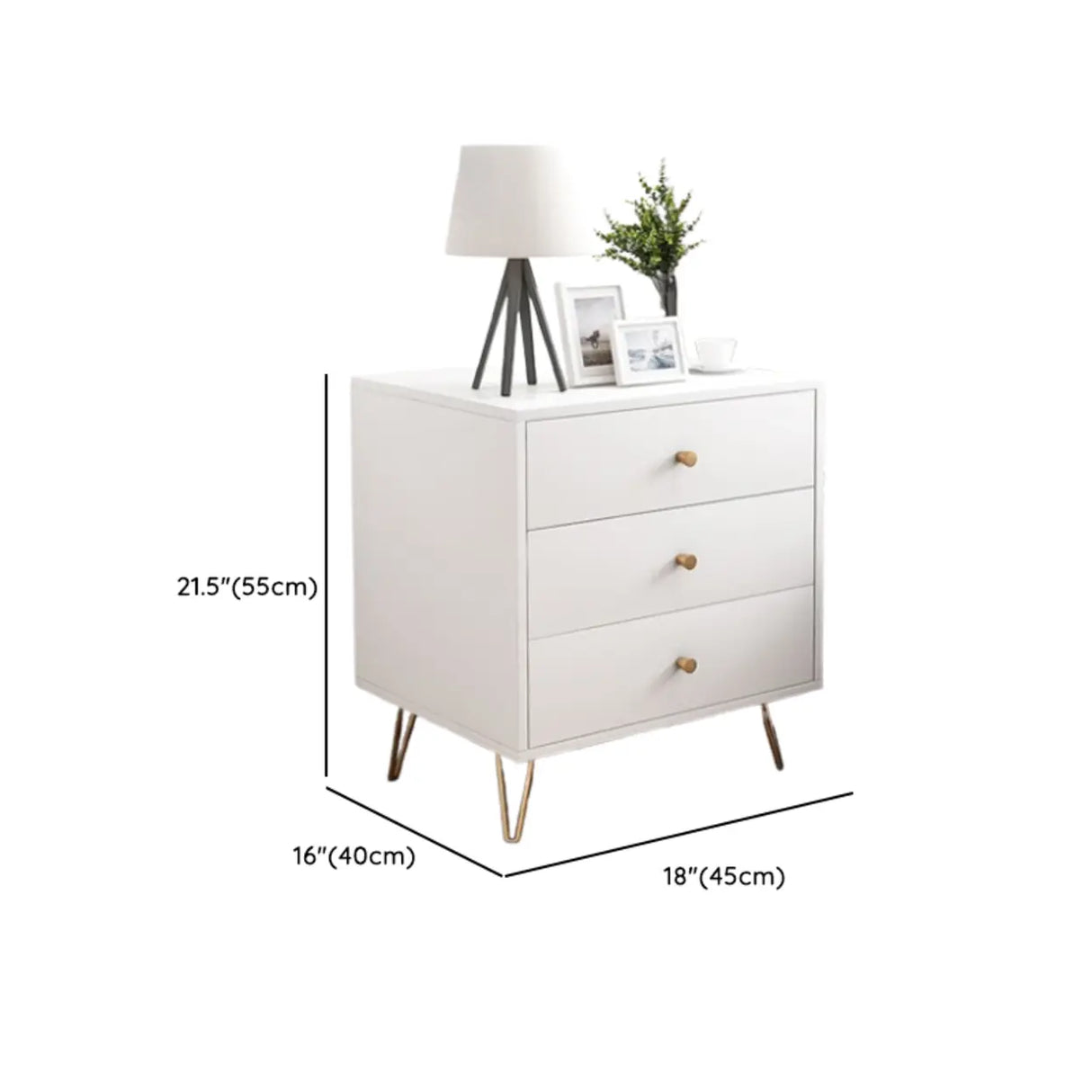 Modern White Nightstand with Gold Legs and Drawers Image - 16