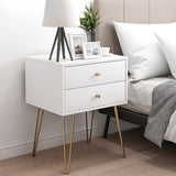 Modern White Nightstand with Gold Legs and Drawers Image - 2