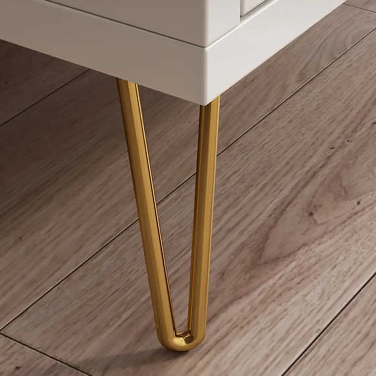 Modern White Nightstand with Gold Legs and Drawers Image - 6