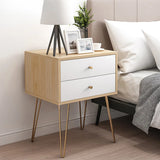 Modern White Nightstand with Gold Legs and Drawers Image - 7