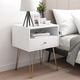 Modern White Nightstand with Gold Legs and Drawers Image - 9