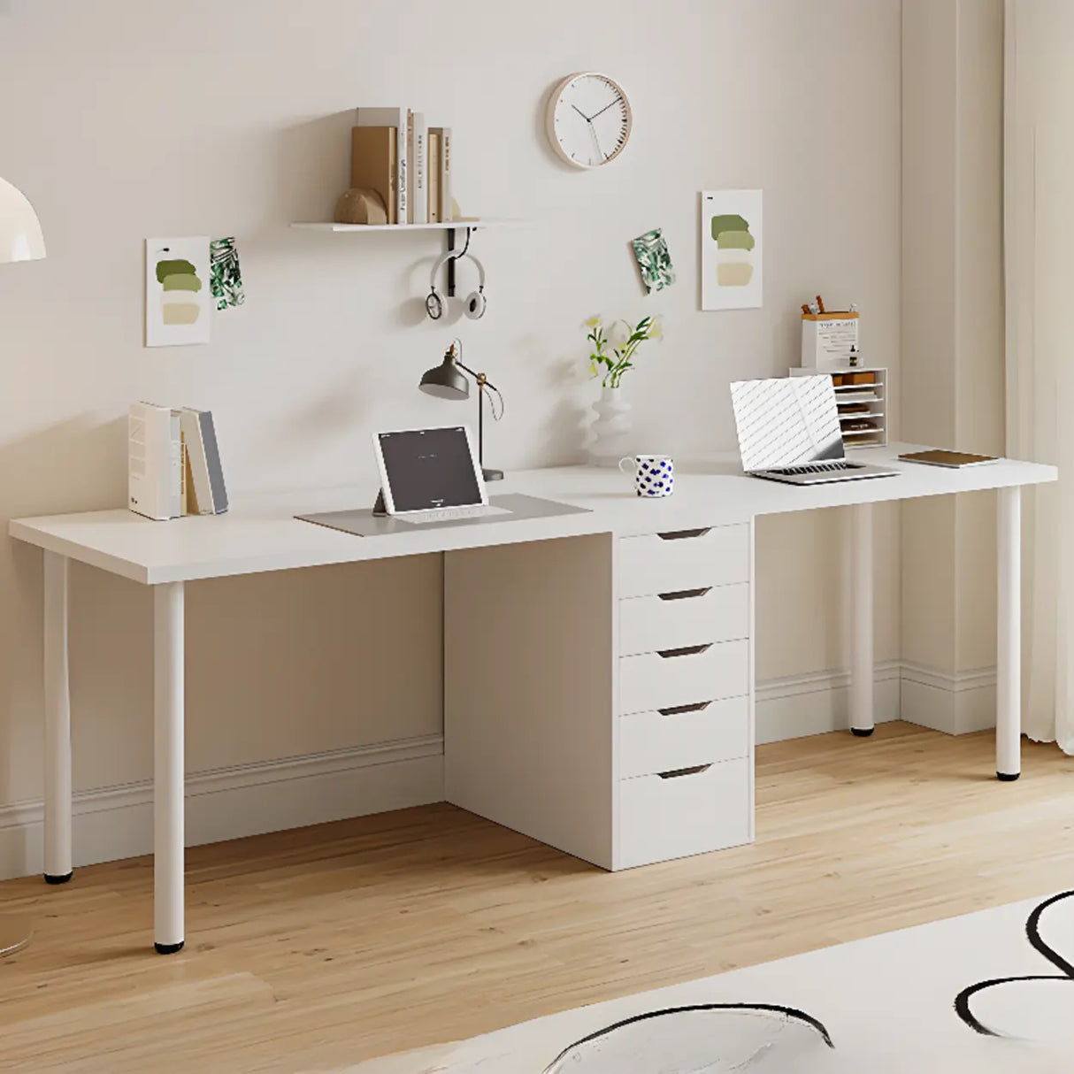 Modern White Rectangle Soft Close Drawers Computer Desk Image - 26