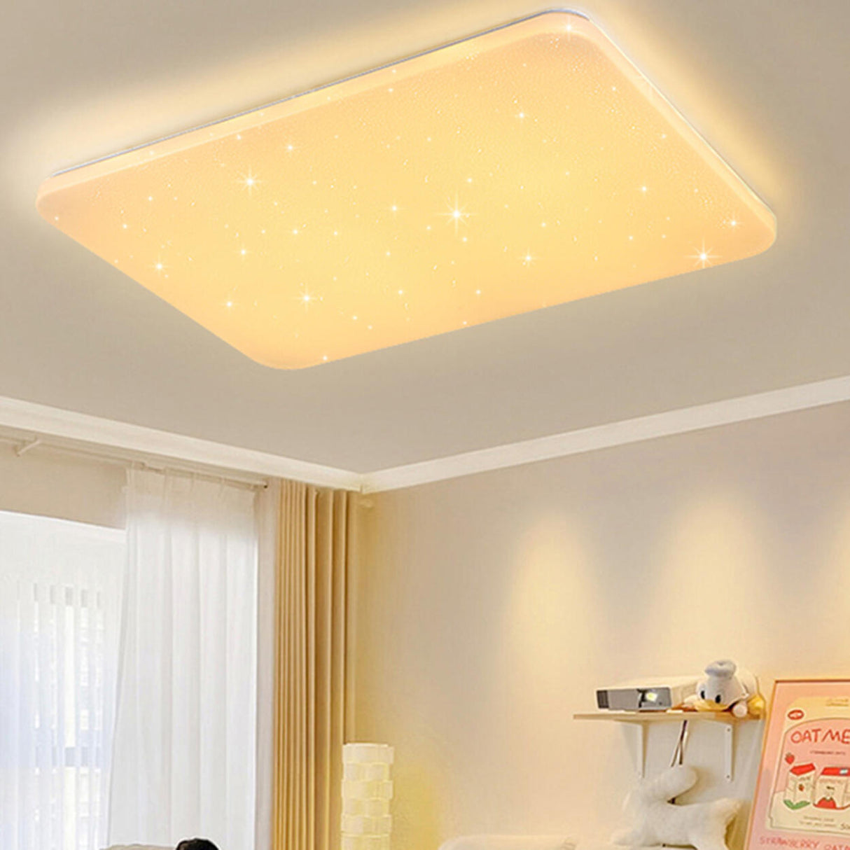 Modern White Rectangular Flush Mount Light Living Room Image - 14