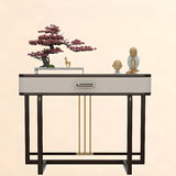 Modern White Rectangular Marble Console Table with Drawer Image - 5