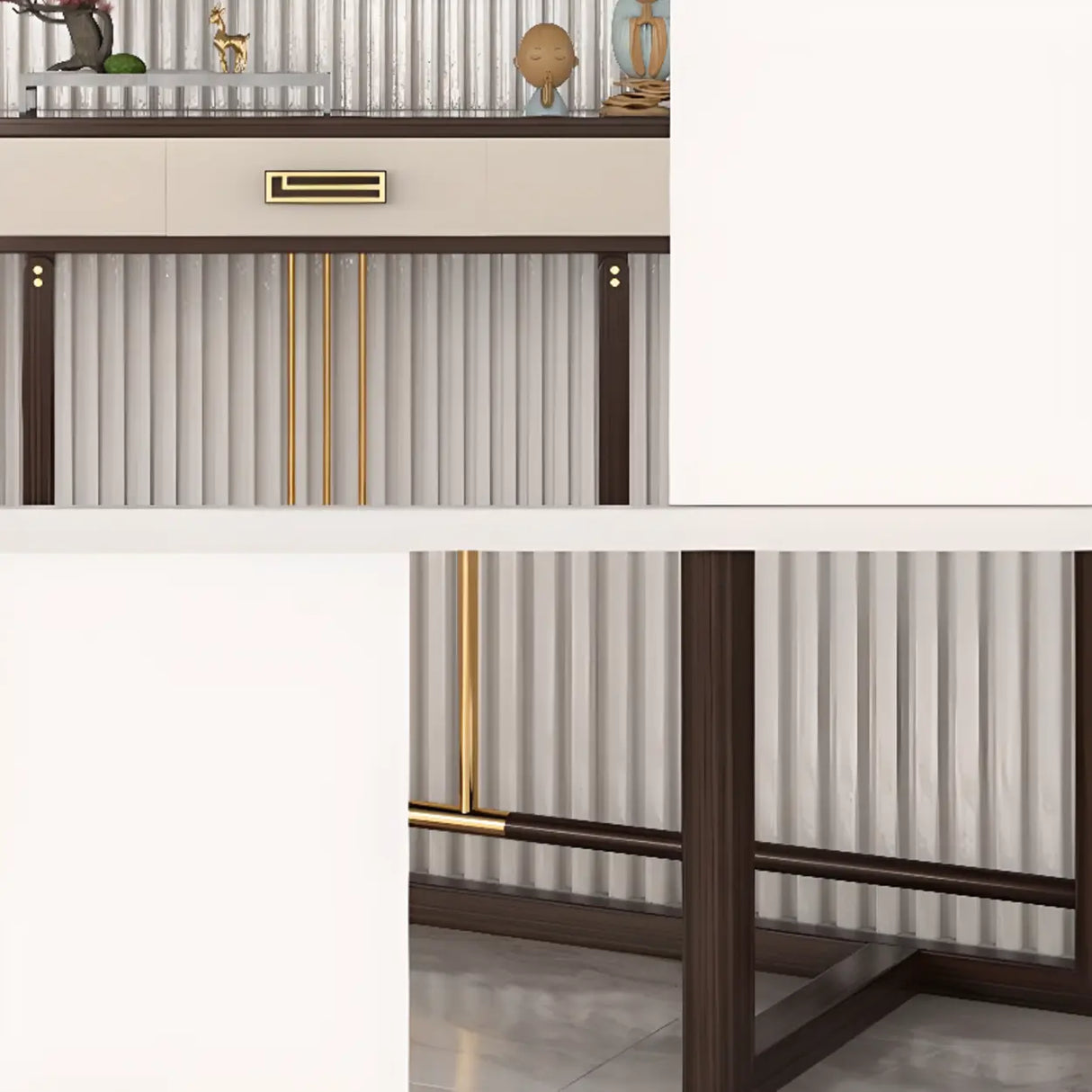 Modern White Rectangular Marble Console Table with Drawer Image - 7