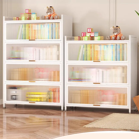 Modern White Rectangular Steel Storage Glass Bookcase Image - 1