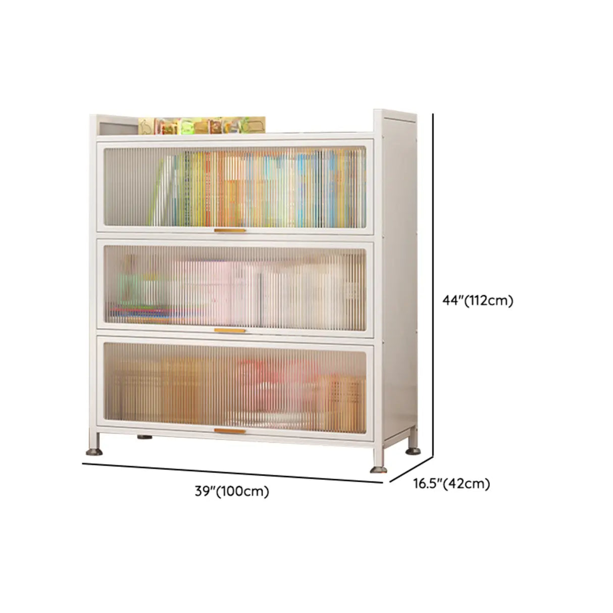 Modern White Rectangular Steel Storage Glass Bookcase 