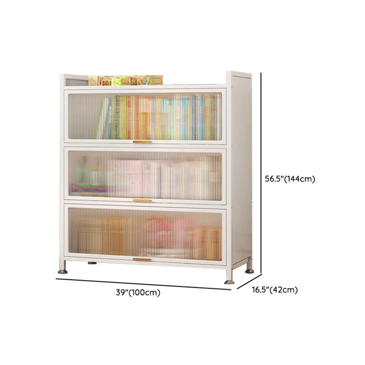 Modern White Rectangular Steel Storage Glass Bookcase Image - 14