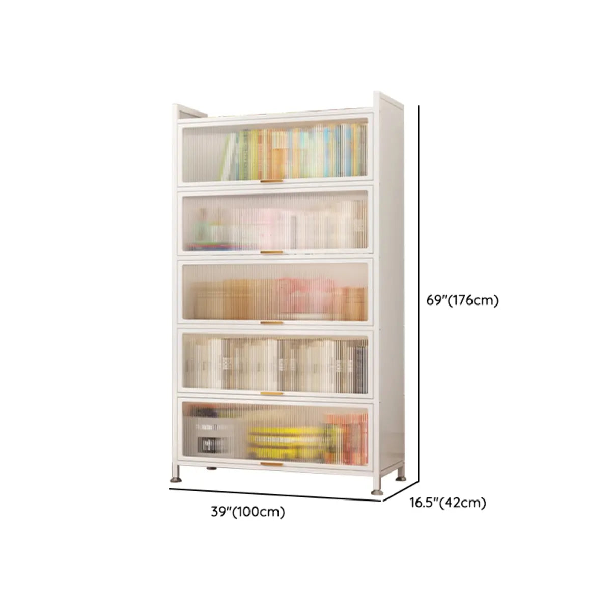 Modern White Rectangular Steel Storage Glass Bookcase Image - 15