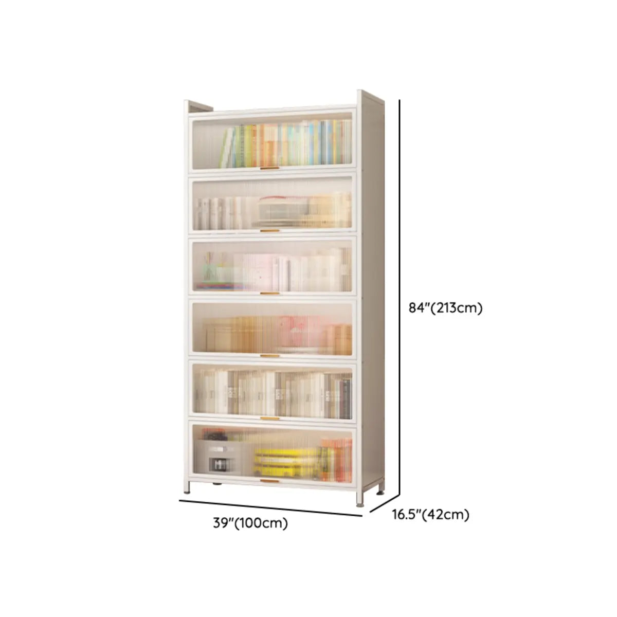 Modern White Rectangular Steel Storage Glass Bookcase Image - 17