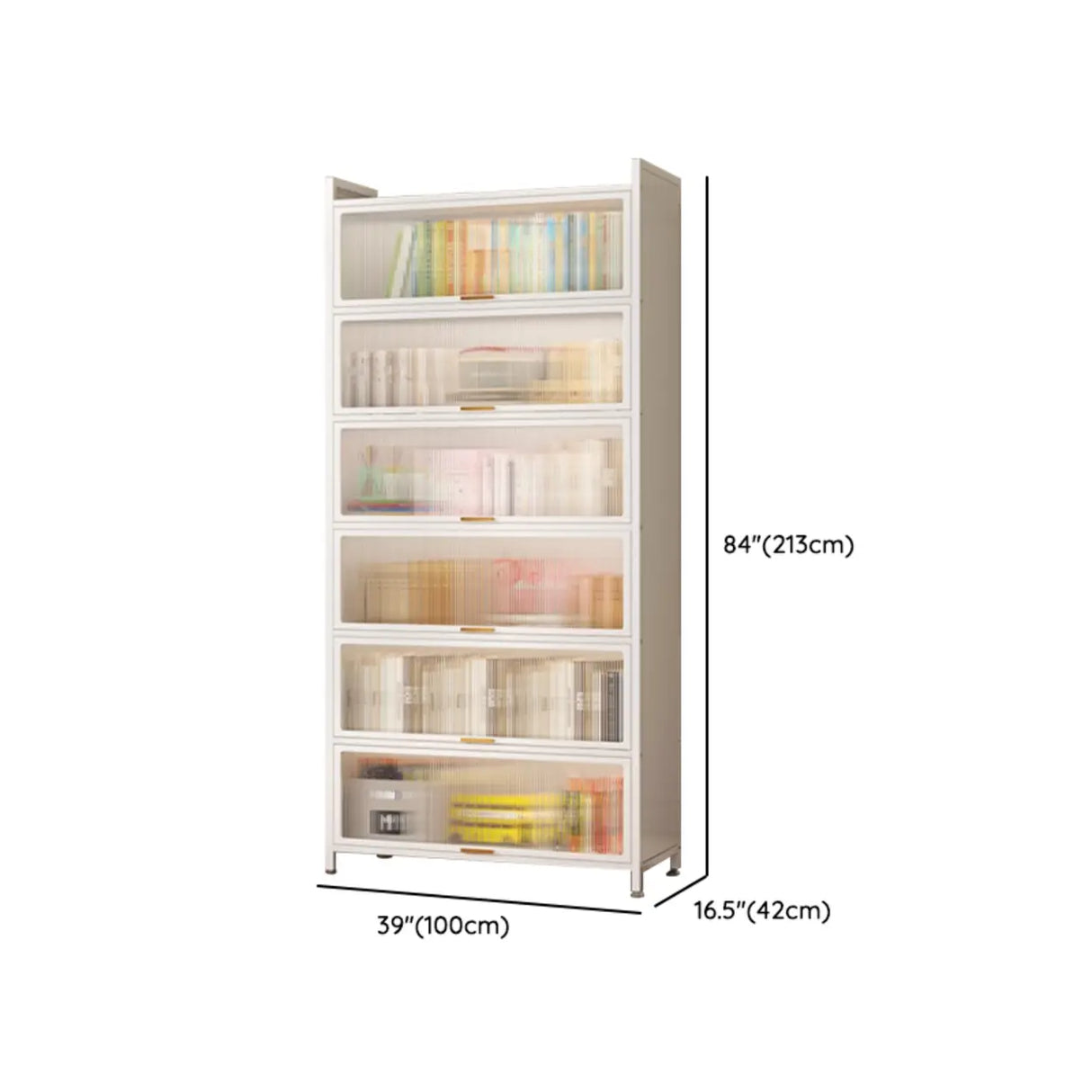 Modern White Rectangular Steel Storage Glass Bookcase Image - 17