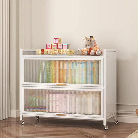 Modern White Rectangular Steel Storage Glass Bookcase Image - 2