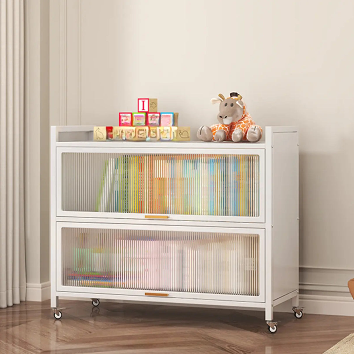 Modern White Rectangular Steel Storage Glass Bookcase Image - 2