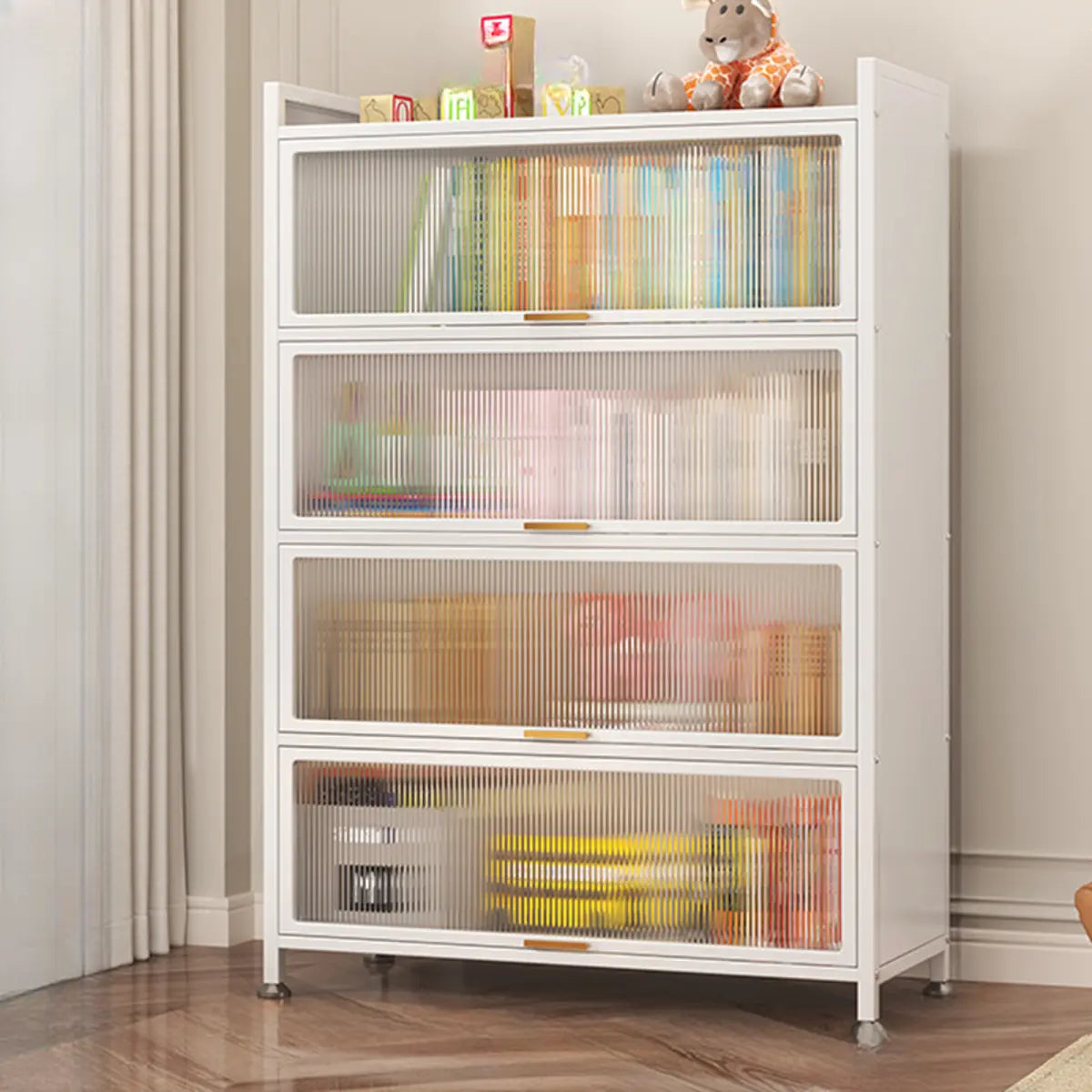 Modern White Rectangular Steel Storage Glass Bookcase Image - 5