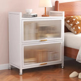 Modern White Rectangular Steel Storage Glass Bookcase Image - 6