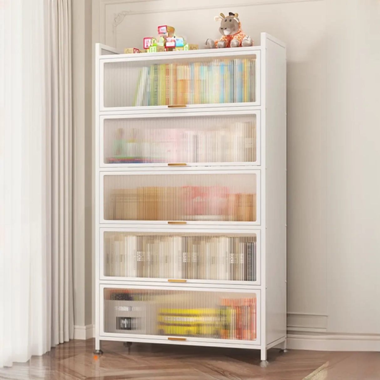 Modern White Rectangular Steel Storage Glass Bookcase Image - 7
