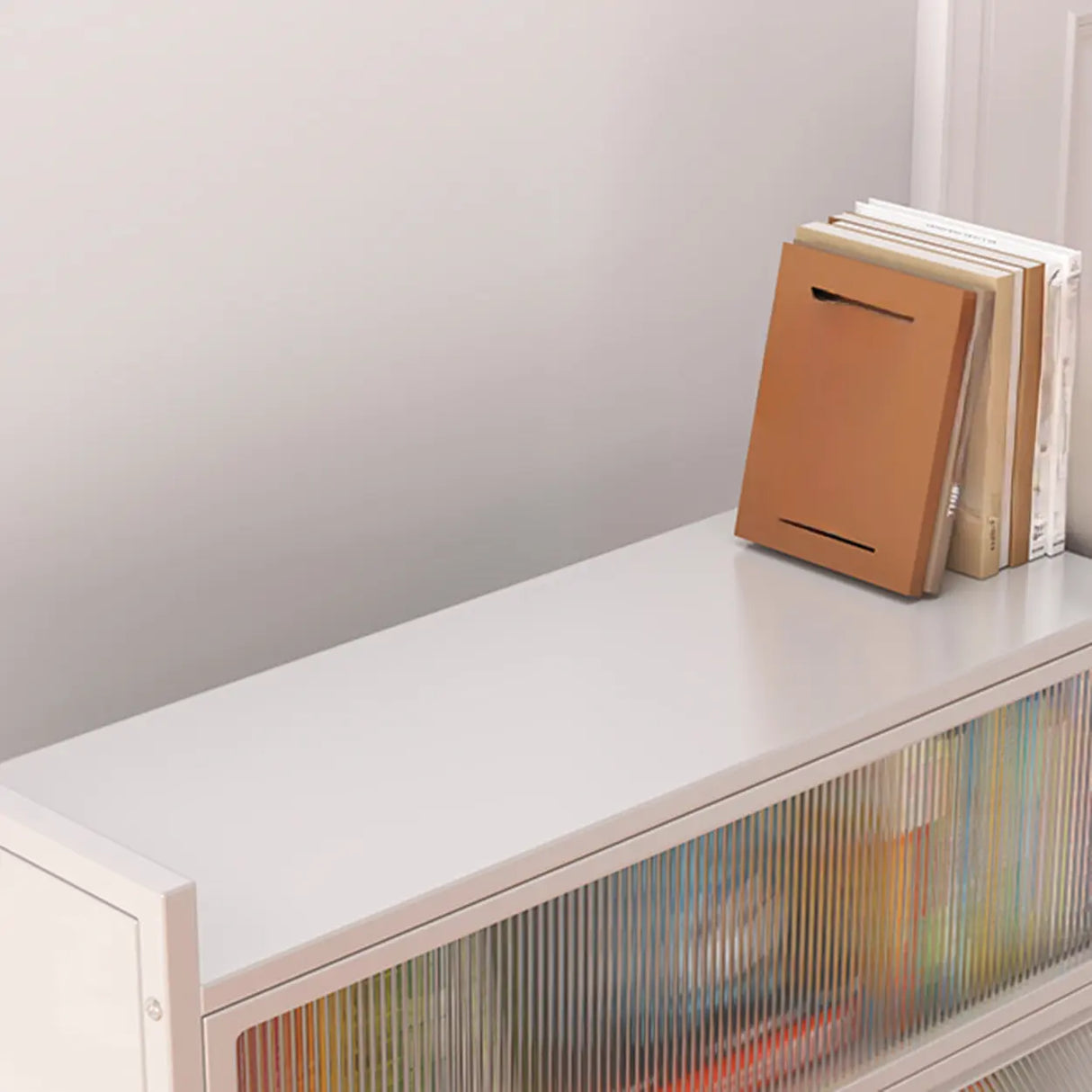 Modern White Rectangular Steel Storage Glass Bookcase Image - 8