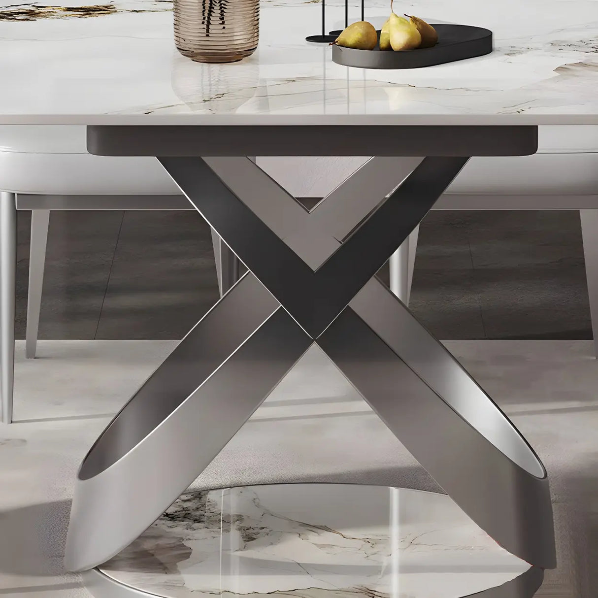 Modern White Round Marble Stone Dining Table Extendable Image - 6