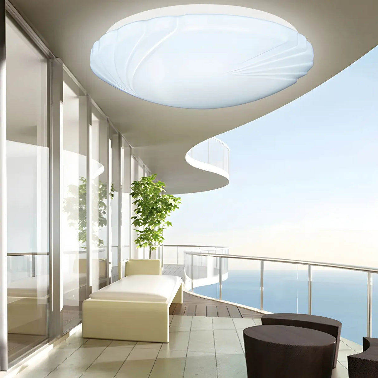 Modern White Round Medium Flush Mount Ceiling Light Image - 3