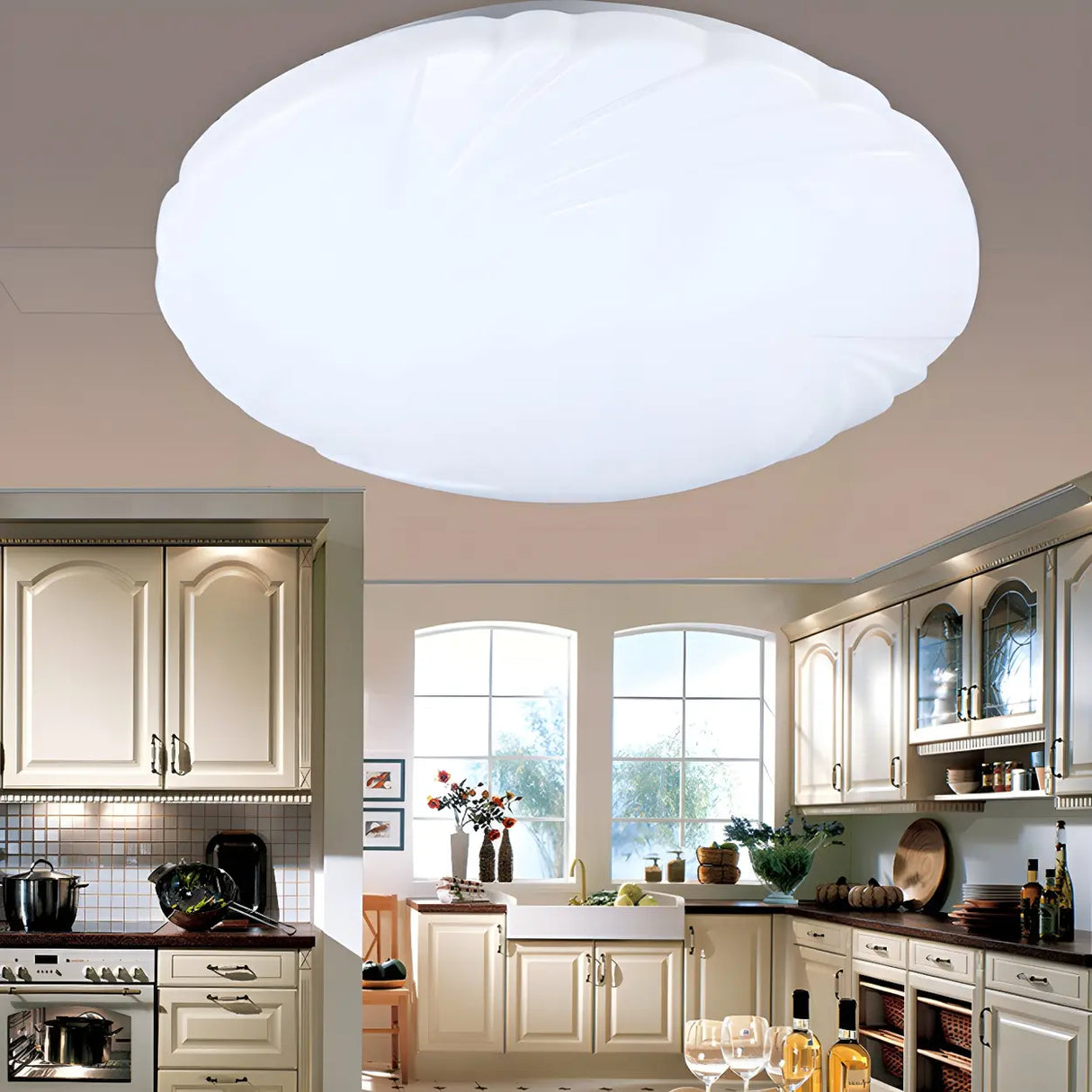 Modern White Round Medium Flush Mount Ceiling Light Image - 4