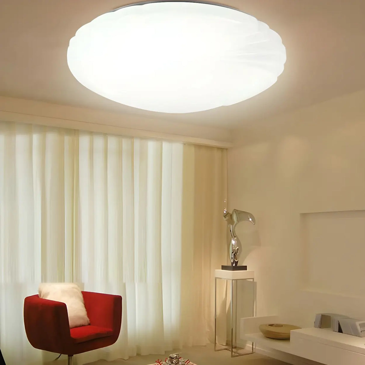 Modern White Round Medium Flush Mount Ceiling Light Image - 7