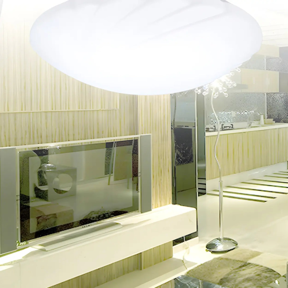 Modern White Round Medium Flush Mount Ceiling Light Image - 8