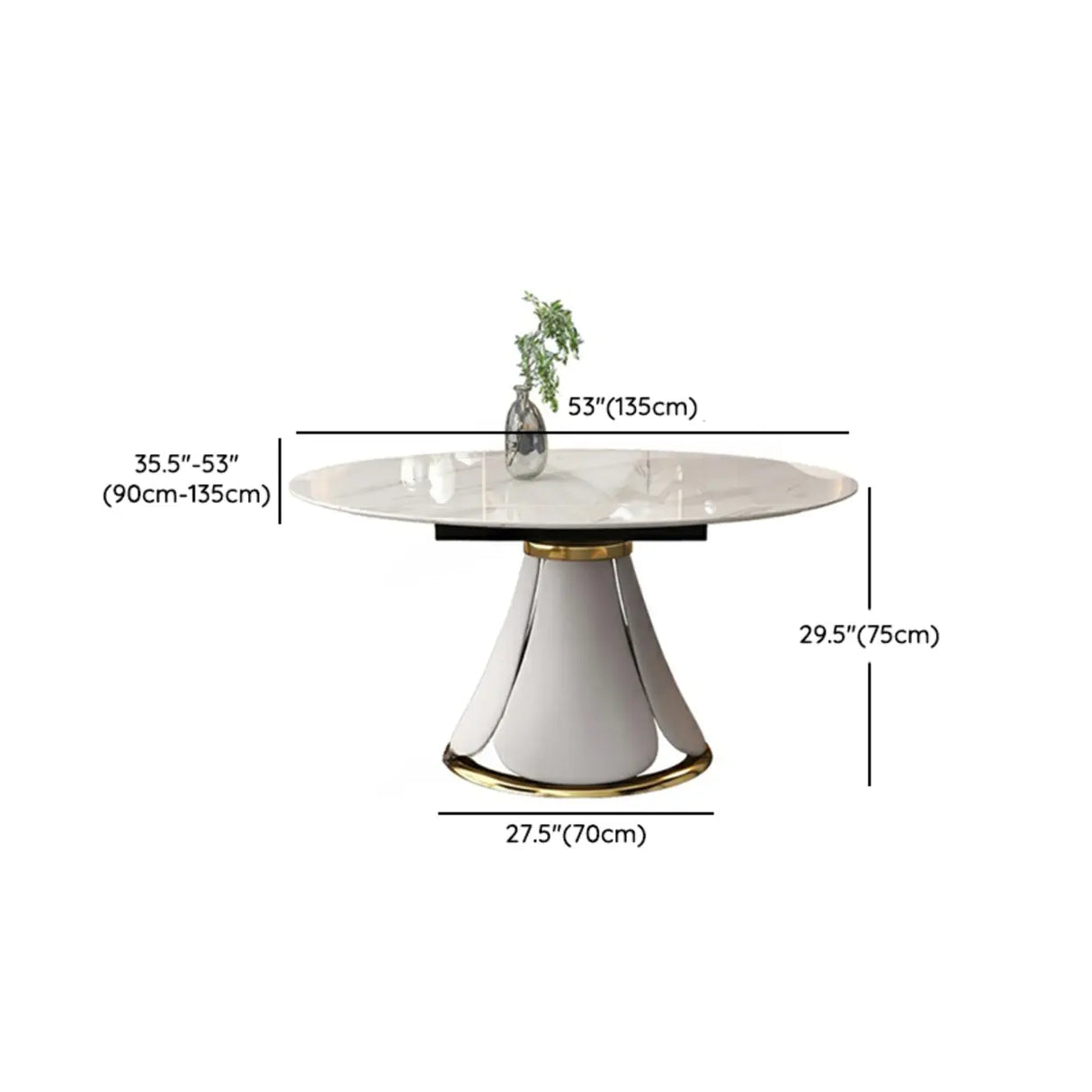 Modern White Round Stone Extendable Dining Table Steel Base Image - 11