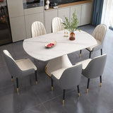 Modern White Round Stone Extendable Dining Table Steel Base Image - 3